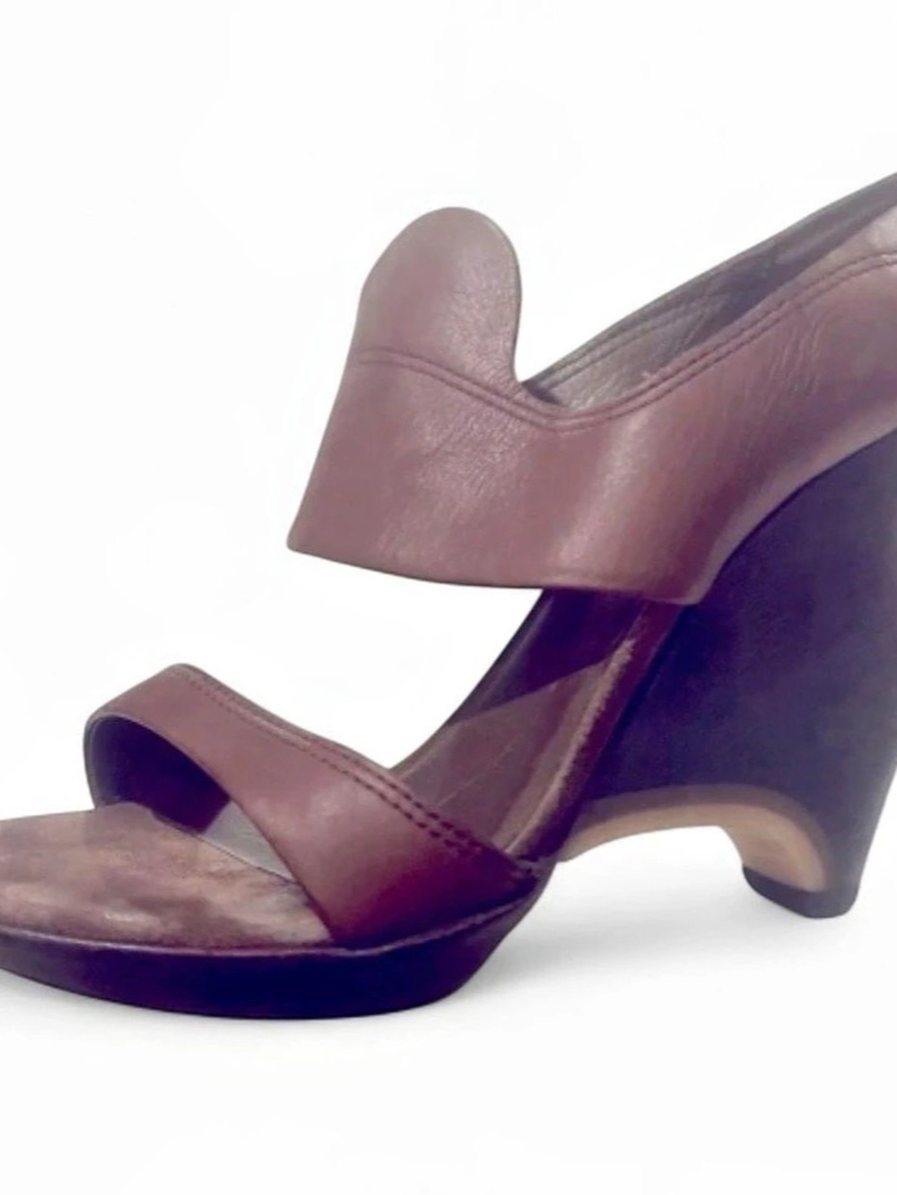 AllSaints Spitalfields Brown Leather Sculpted Architectural Wedge Sandals 8
